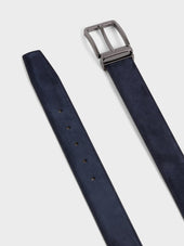Ceinture Ajustable En Cuir Nubuck Bleu Marine