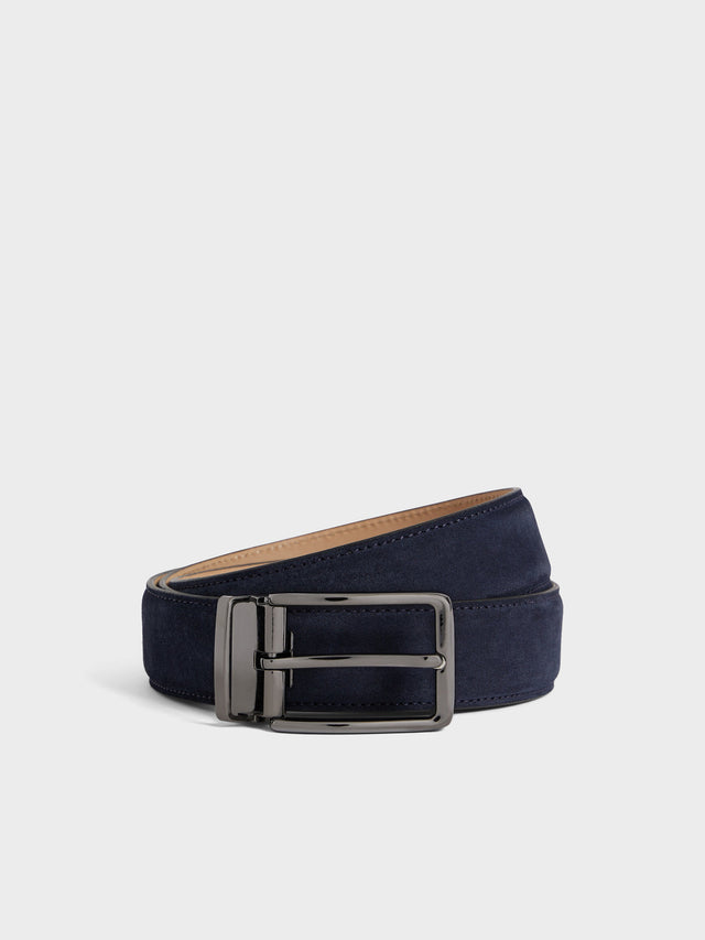 Ceinture ajustable en cuir nubuck bleu marine