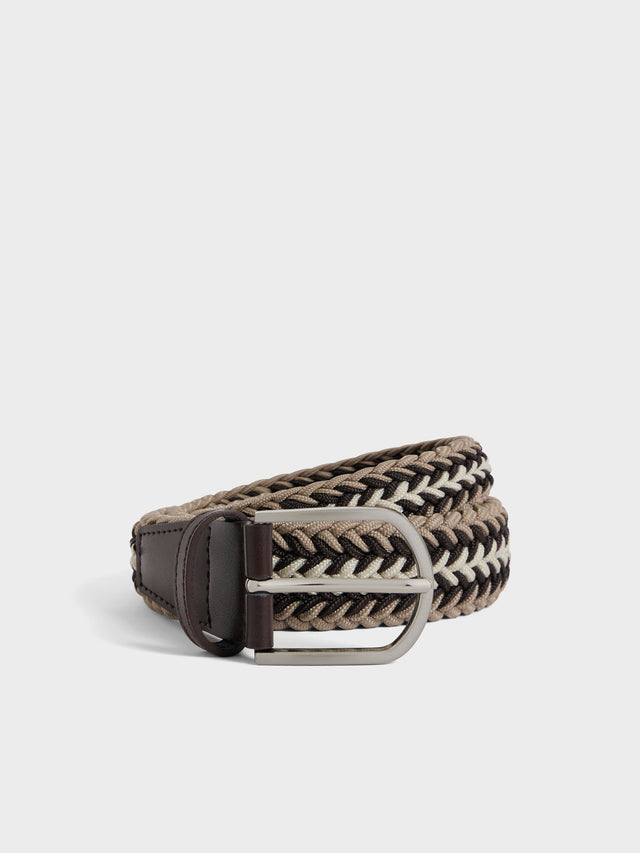 Ceinture tressée marron et beige