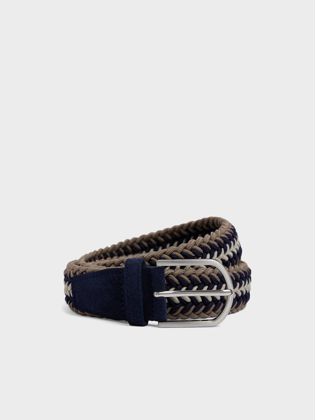 Ceinture tressée bleu marine et marron