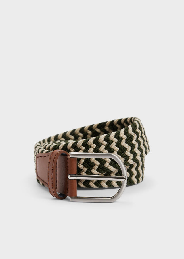 Ceinture tressée kaki et sable