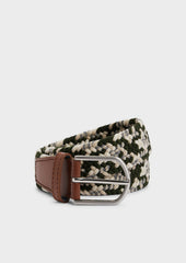 Ceinture tressée kaki, blanc et gris