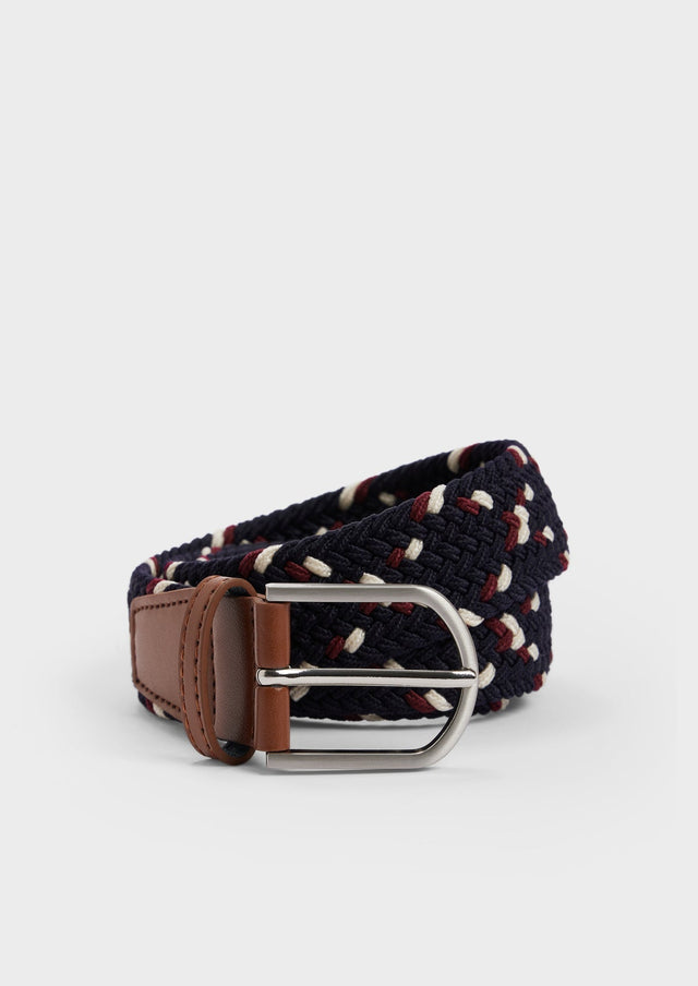 Ceinture tressée bleu marine, bordeaux et blanc