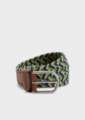 Ceinture tressée vert, jaune et bleu jeans