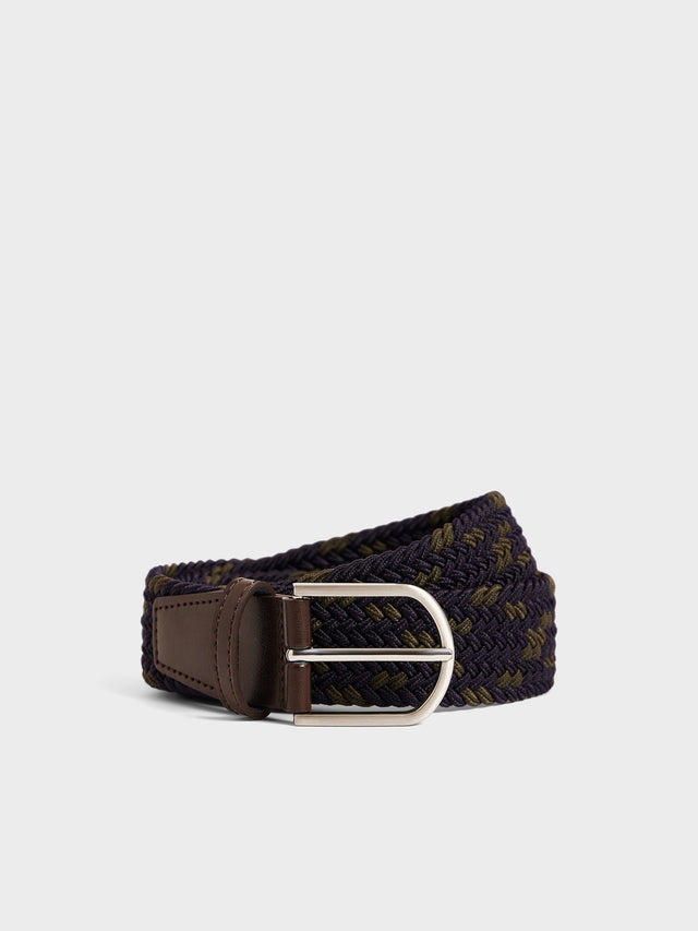 Ceinture tressée bleu indigo et kaki