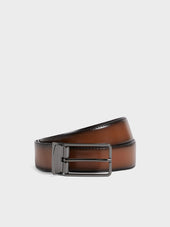 Ceinture ajustable et réversible en cuir lisse cognac