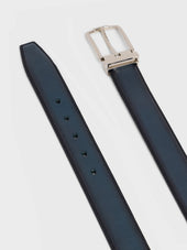 Ceinture Ajustable En Cuir Lisse Bleu Marine