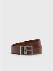 Ceinture ajustable et réversible en cuir lisse marron