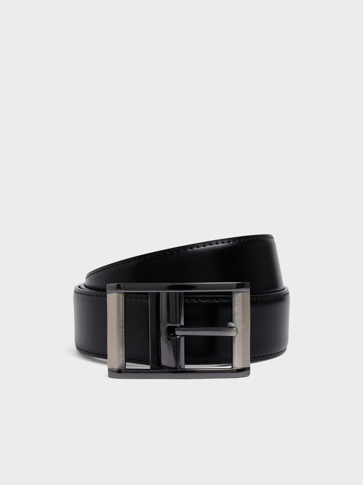 Ceinture Ajustable Et R Versible En Cuir Lisse Noir