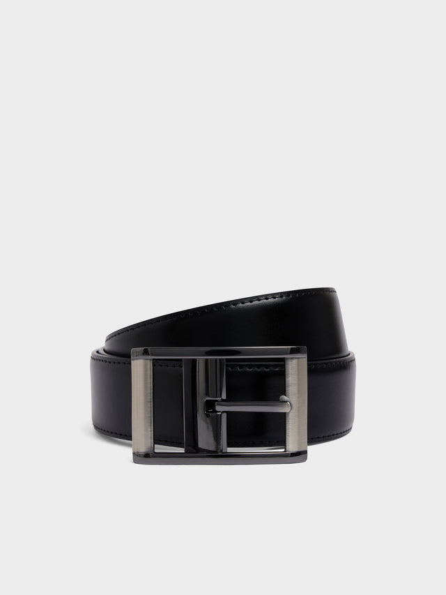 Ceinture ajustable et réversible en cuir lisse noir