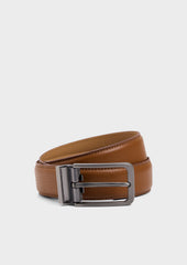 Ceinture ajustable en cuir grainé camel