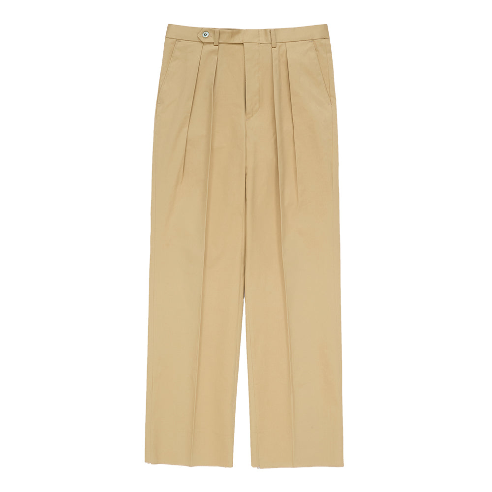 Gabardine Cotton Double Pleats Wide Chino Pants