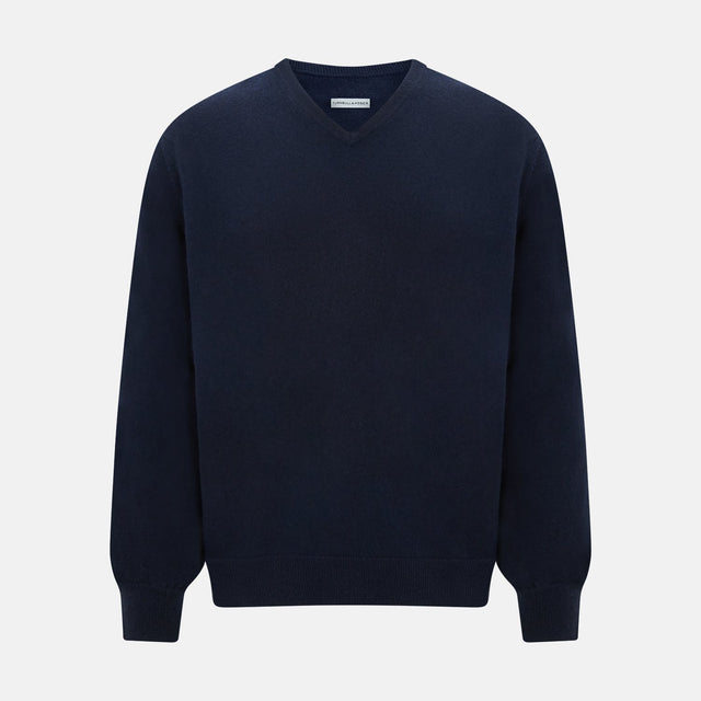 Navy Cashmere V-neck Jumper