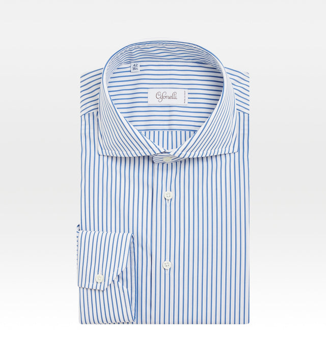 Chemise bleue et blanche en coton à fines rayures