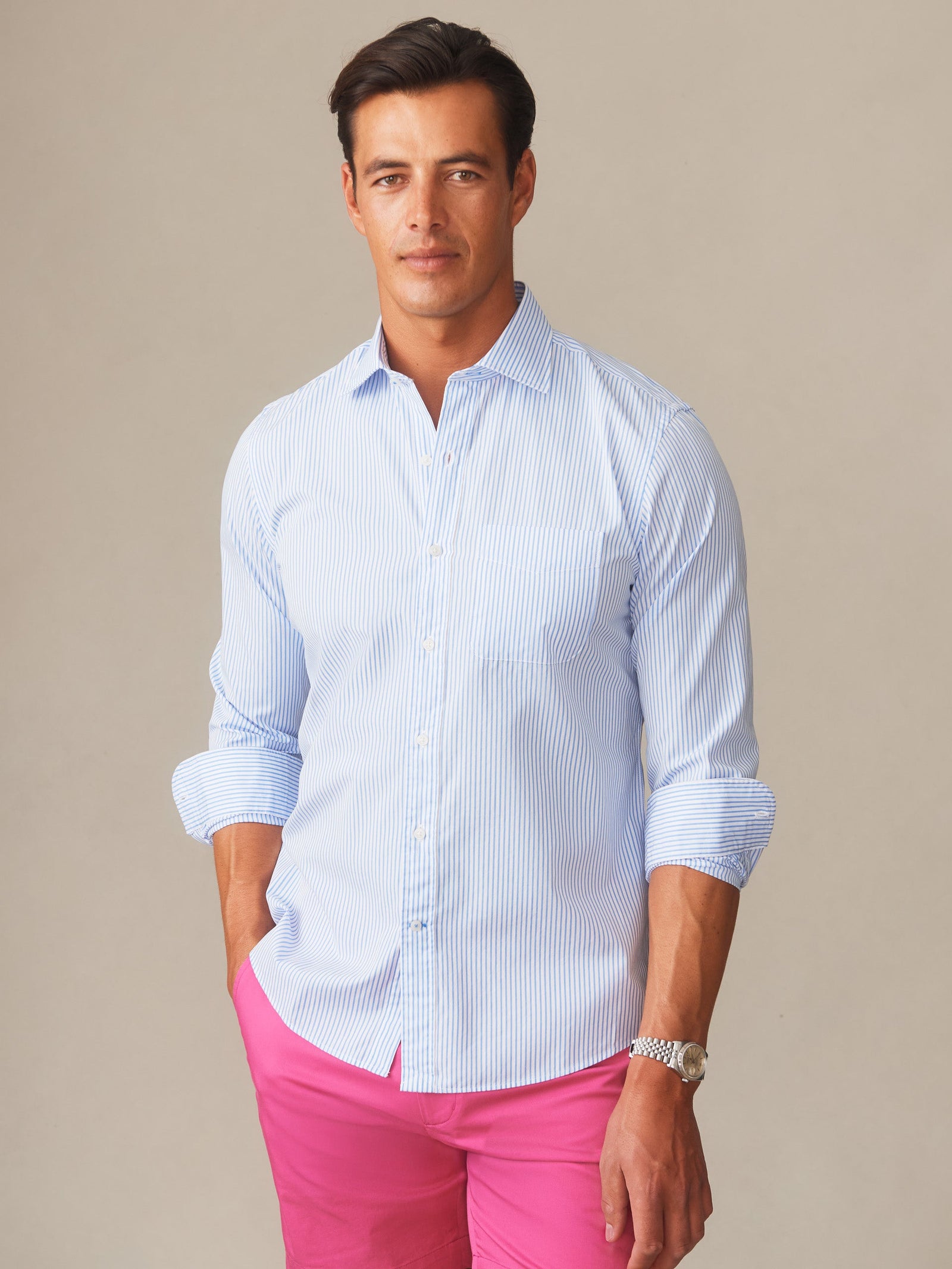 White Pencil Stripe Gramercy Cotton Shirt Men S Shirts J Mclaughlin