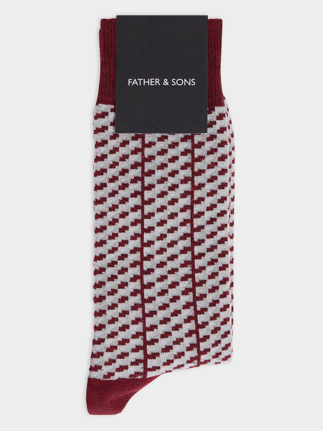 Chaussettes en coton bio mélangé bordeaux à motif gris