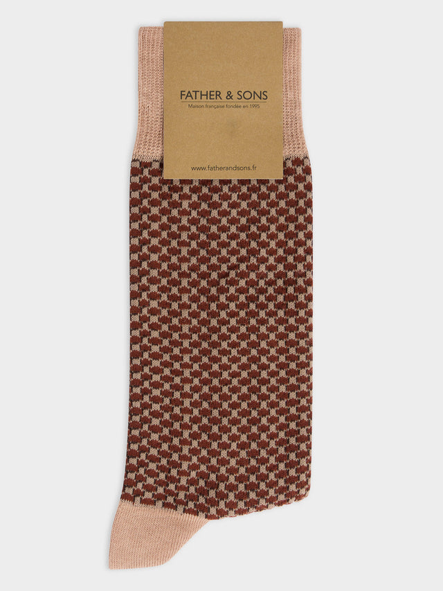 Chaussettes en coton bio mélangé marron clair à motif