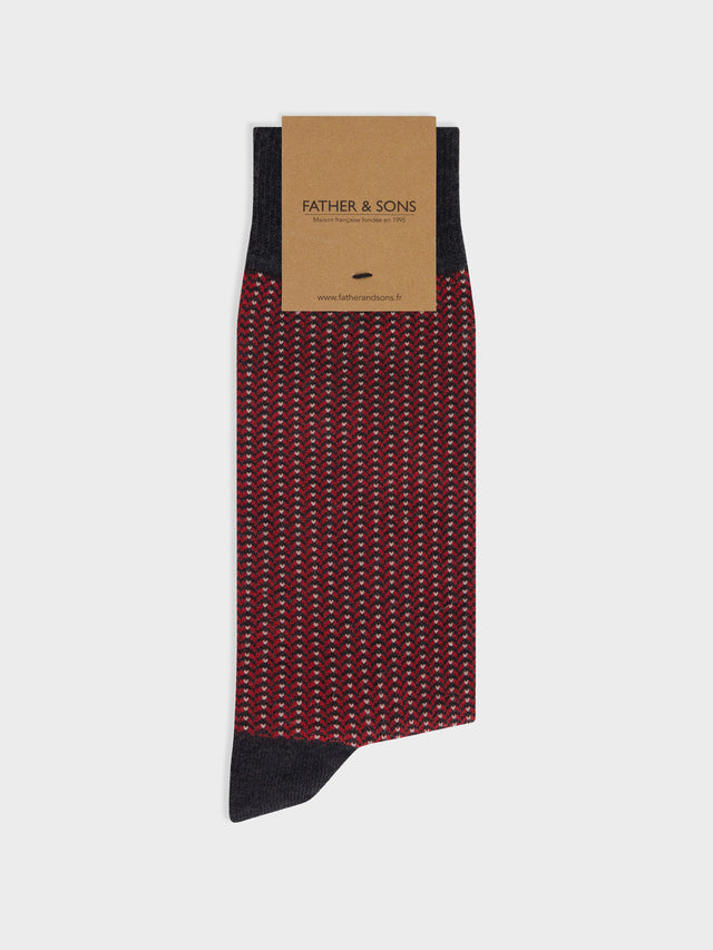 Chaussettes en coton mélangé anthracite à motif beige et vermillon
