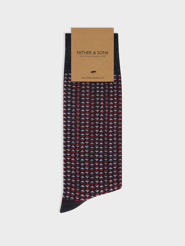 Chaussettes en coton mélangé anthracite à motif vermillon et blanc