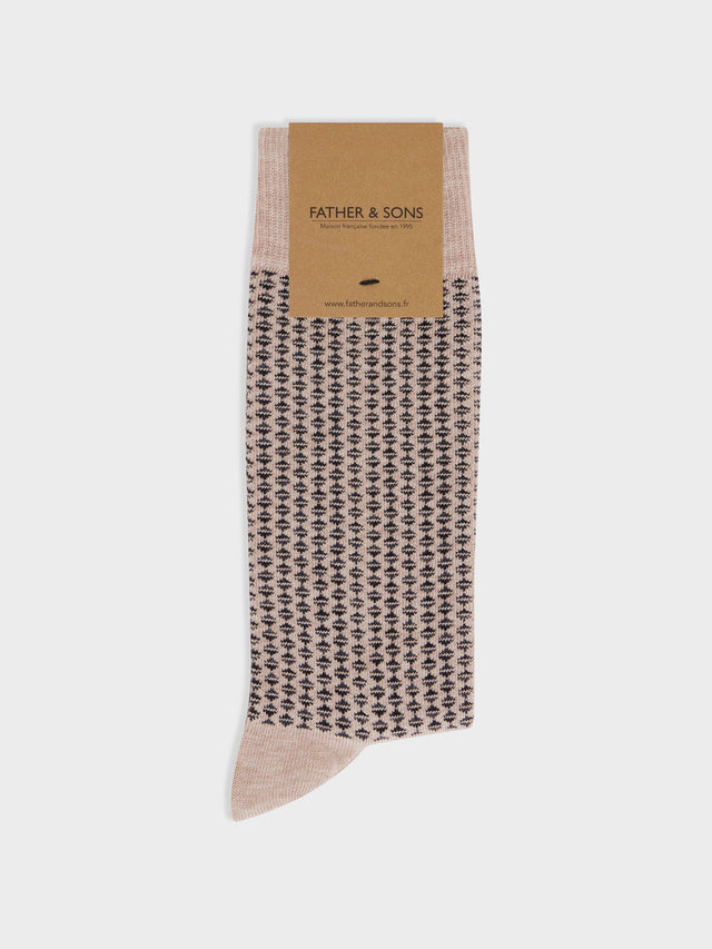 Chaussettes en coton mélangé beige à motif noir et anthracite