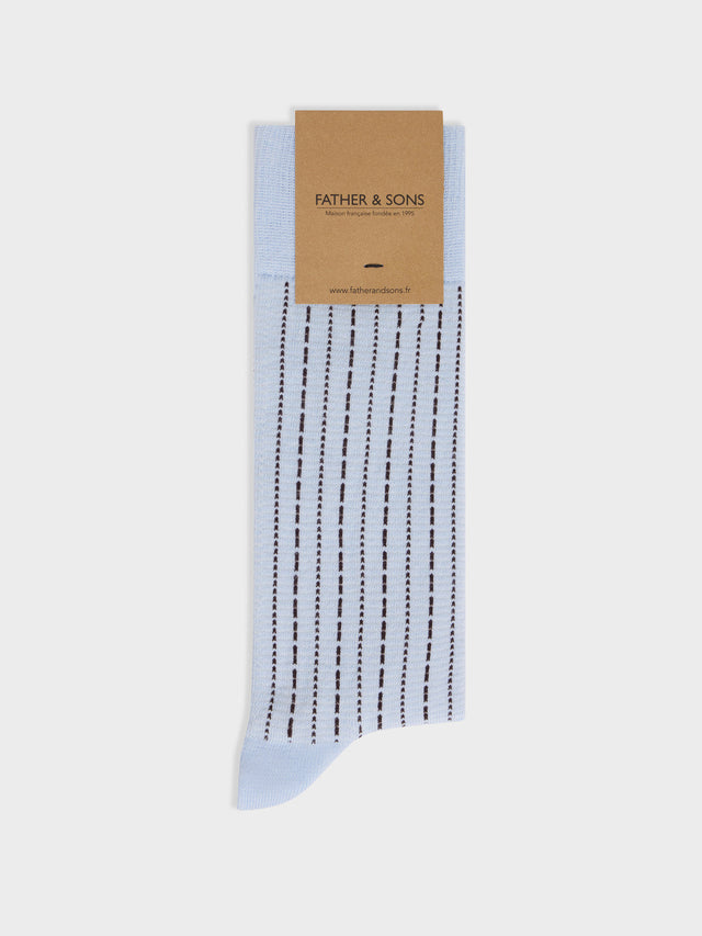 Chaussettes en coton bio mélangé bleu ciel à motif écru et marron