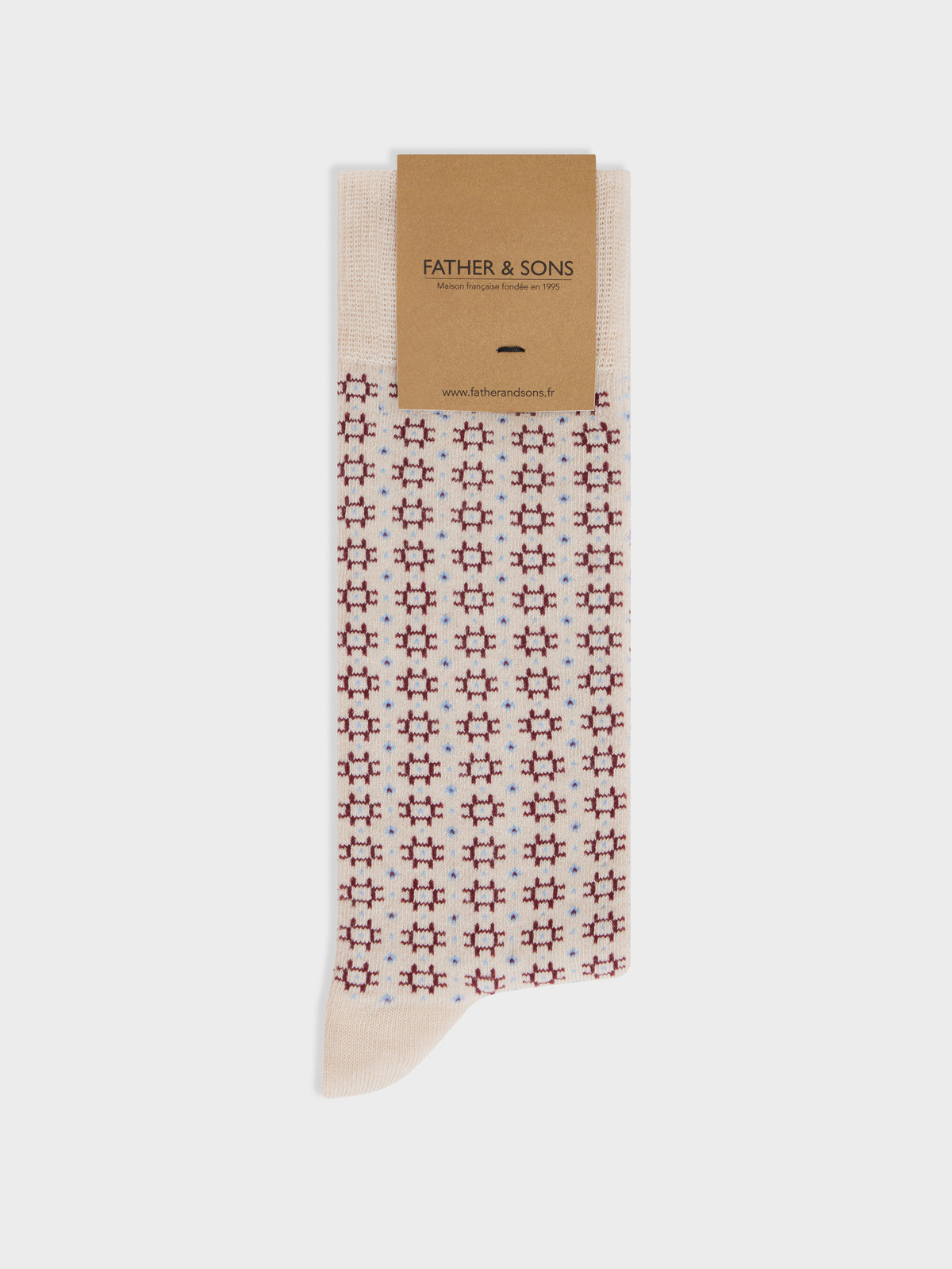 Chaussettes En Coton Bio M Lang Cru Motif Bleu Et Bordeaux