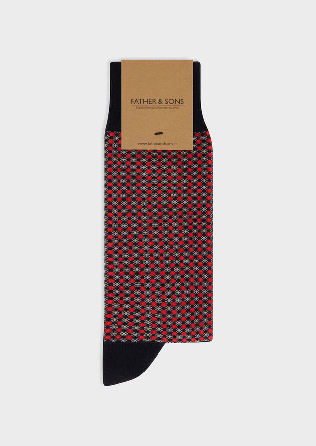 Chaussettes en coton bio mélangé noir à motif vermillon et beige