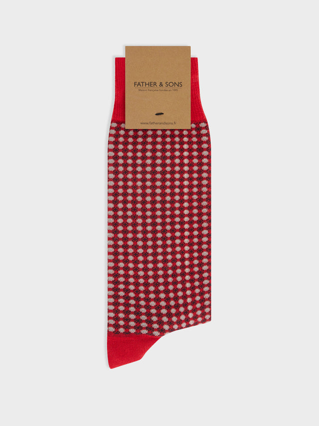 Chaussettes en coton bio mélangé vermillon à motif beige et anthracite