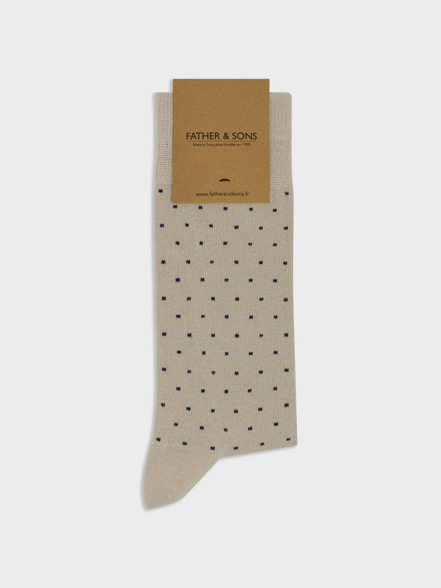 Chaussettes en coton bio beige à pois bleus