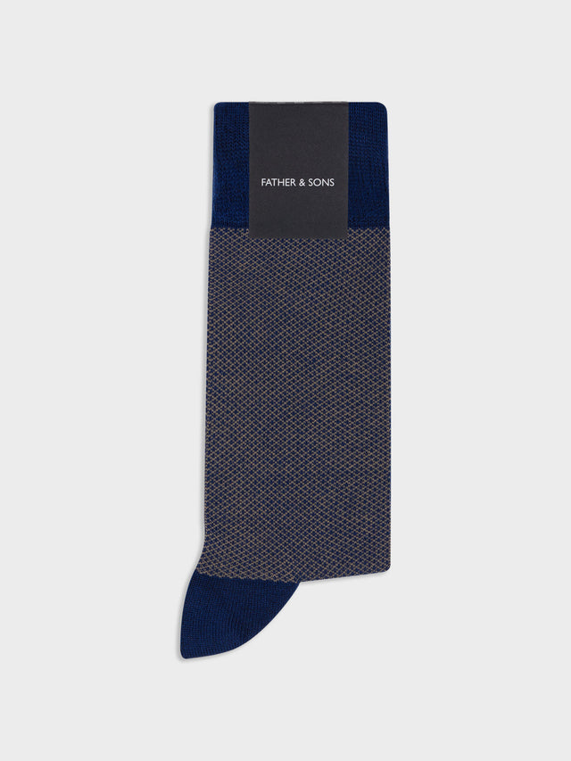 Chaussettes en viscose de bambou bleu indigo à motif beige