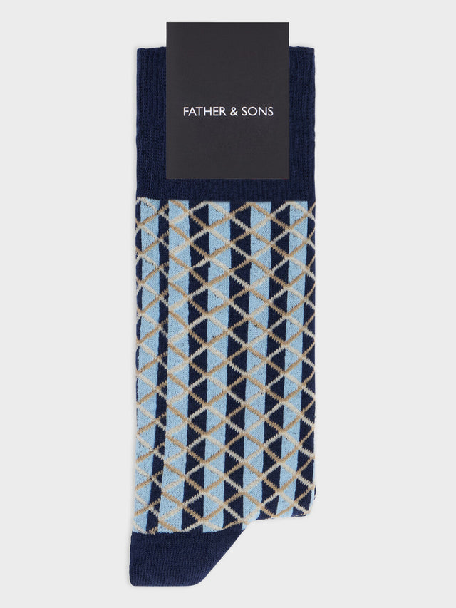 Chaussettes en coton bio mélangé bleu indigo à motif