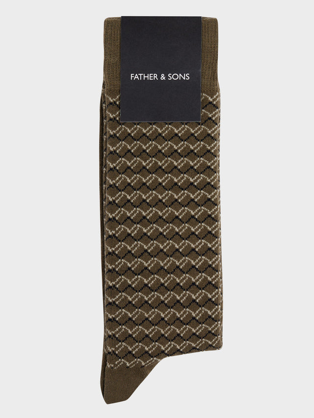 Chaussettes en coton bio mélangé kaki à motif