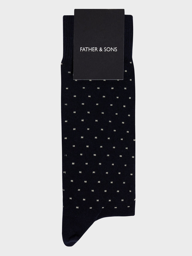 Chaussettes en coton bio mélangé bleu marine à pois