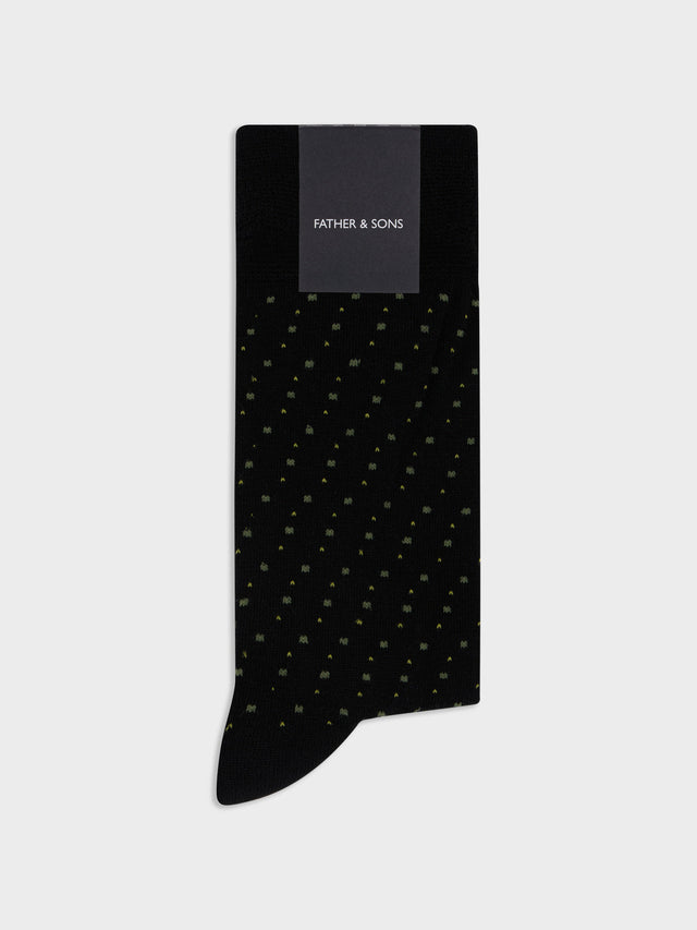 Chaussettes en viscose de bambou noir à pois vert et jaune