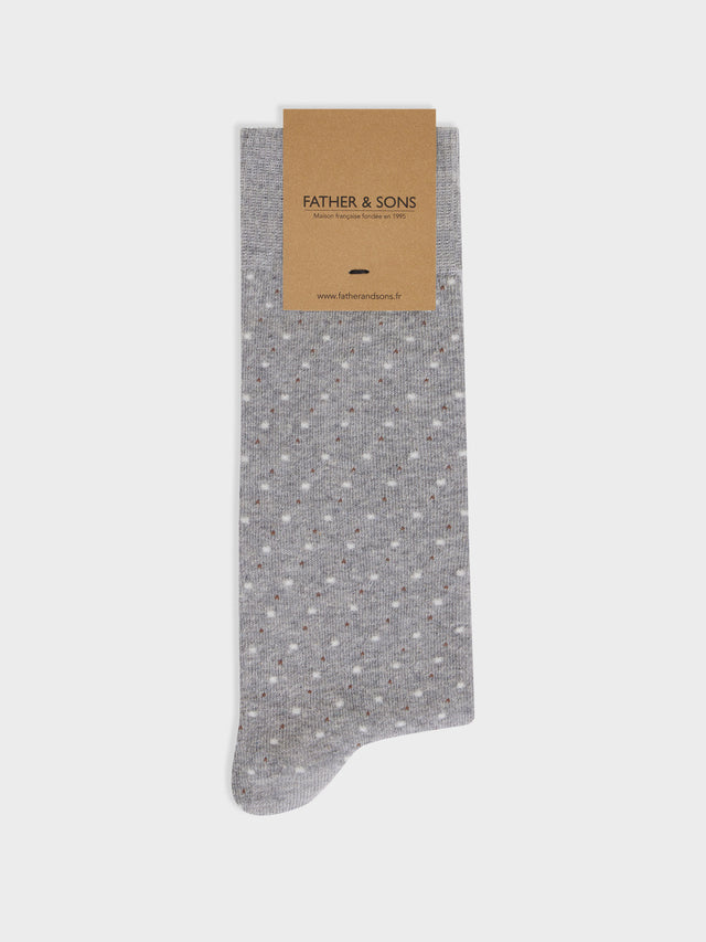 Chaussettes en coton bio mélangé gris à pois beige et écru