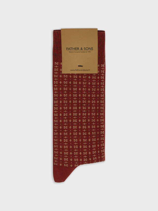 Chaussettes en coton bio mélangé terracotta à motif beige