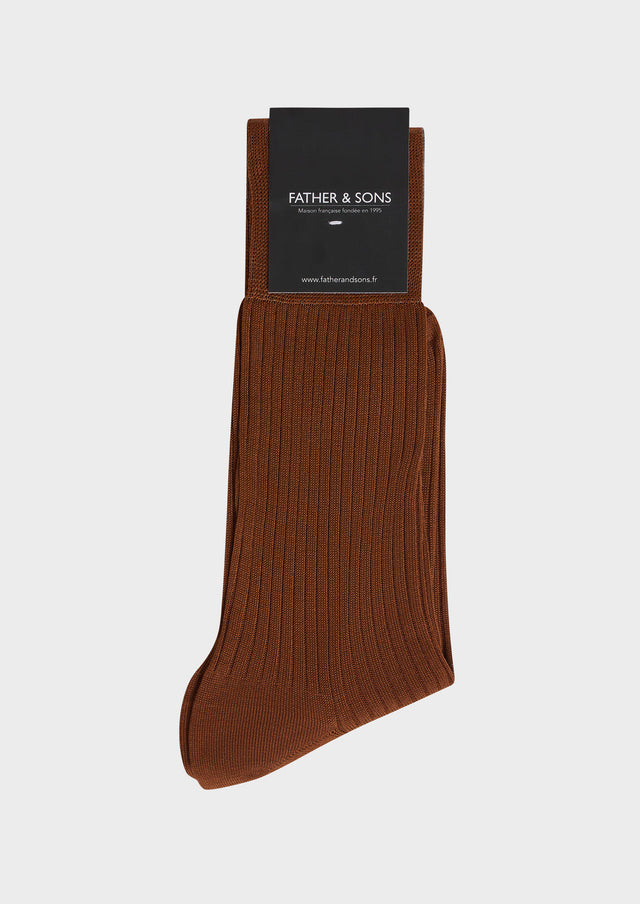 Chaussettes en coton fil d'Ecosse uni marron