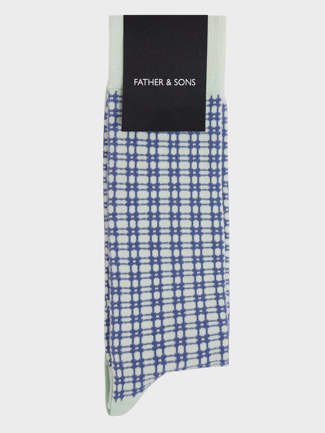Chaussettes en coton bio mélangé vert d'eau à motif bleu