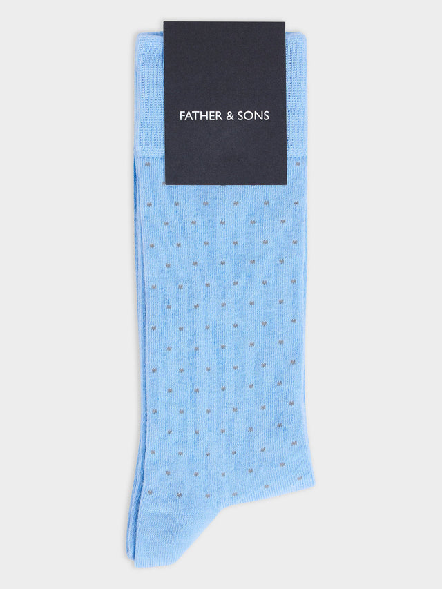 Chaussettes en coton bio mélangé bleu ciel à pois