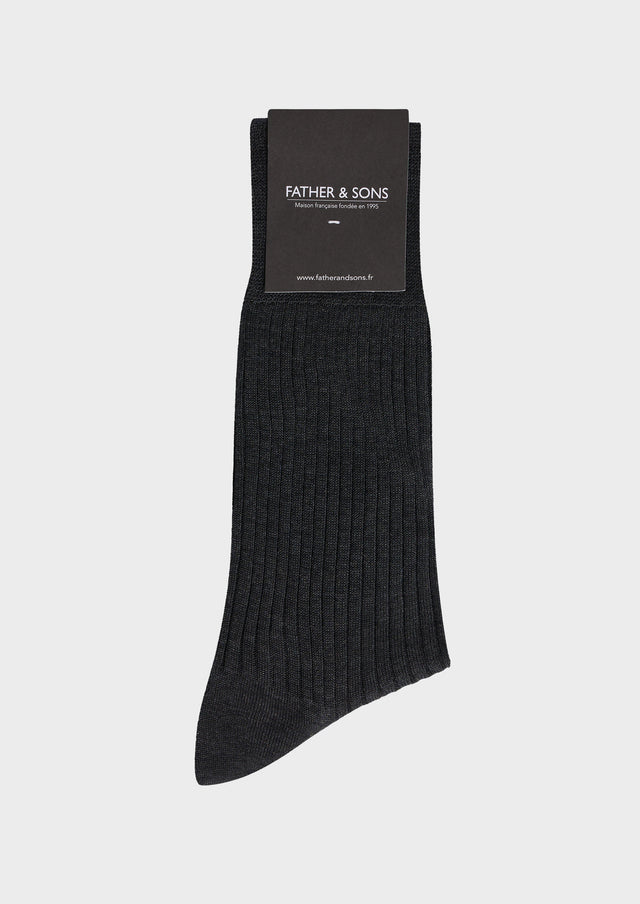 Chaussettes en coton fil d'Ecosse uni gris anthracite chiné