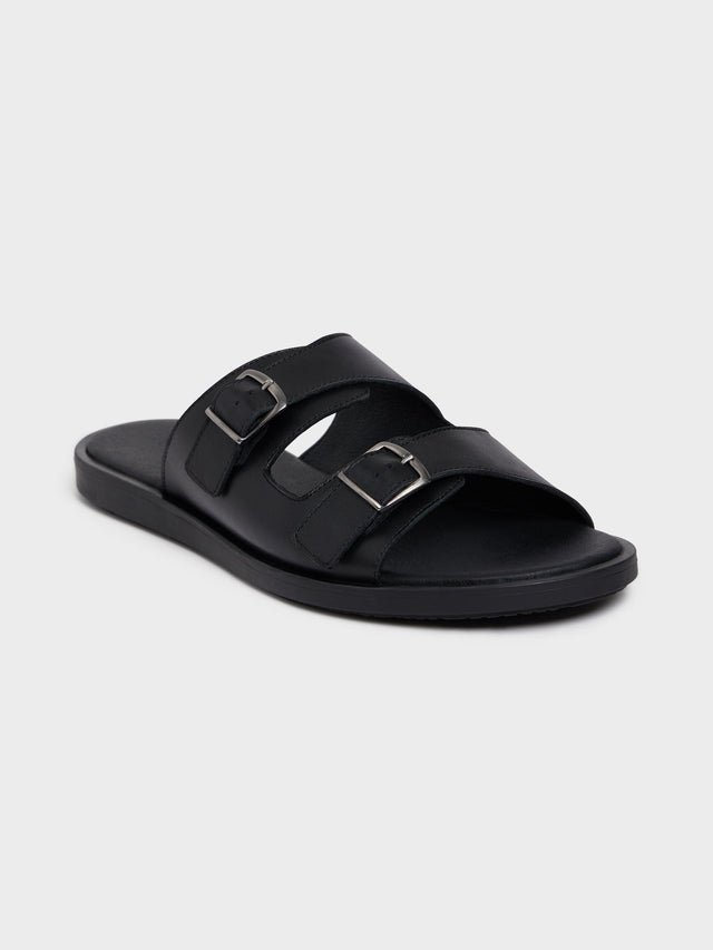 Sandales en cuir lisse noir