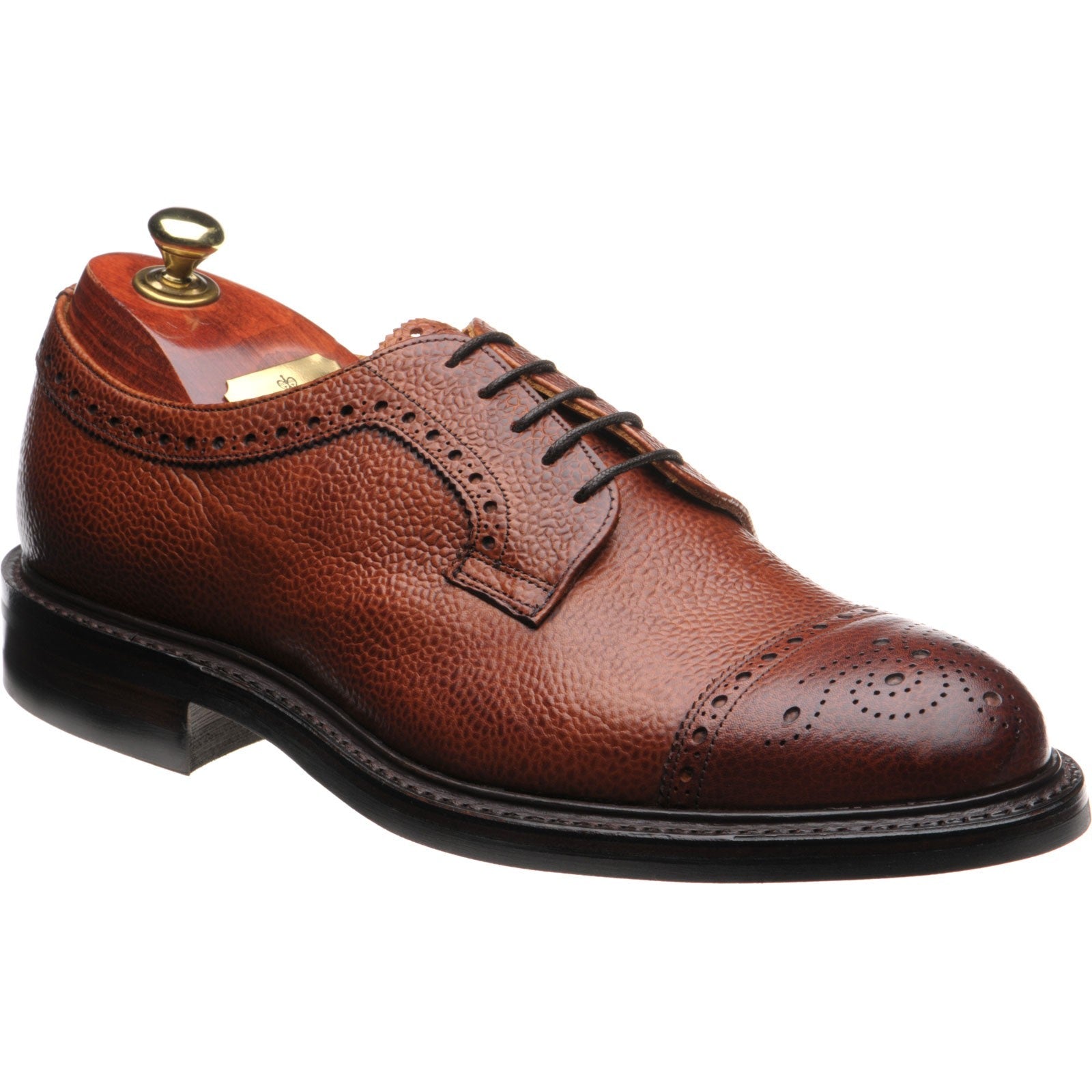Cheaney Tenterden II R mens rubber-soled semi-brogues in mahogany grain calf