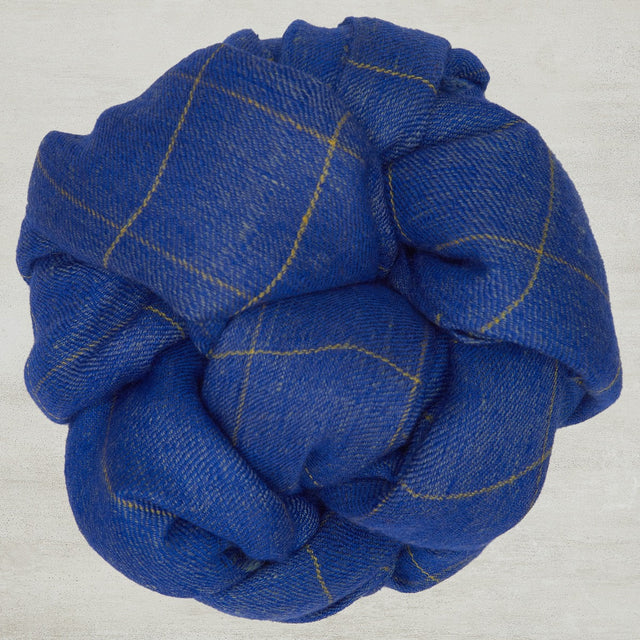 Windowpane Check Cashmere Scarf In Blue And Yellow