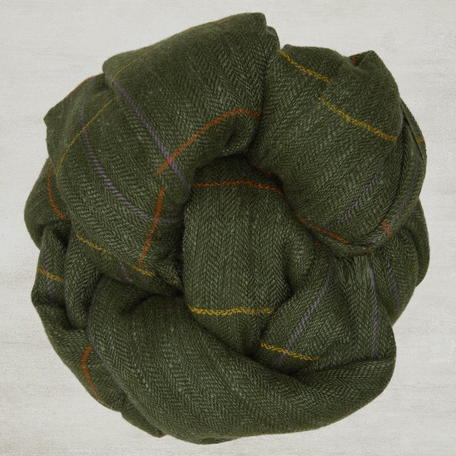 Windowpane Check Cashmere Scarf In Green And Lilac