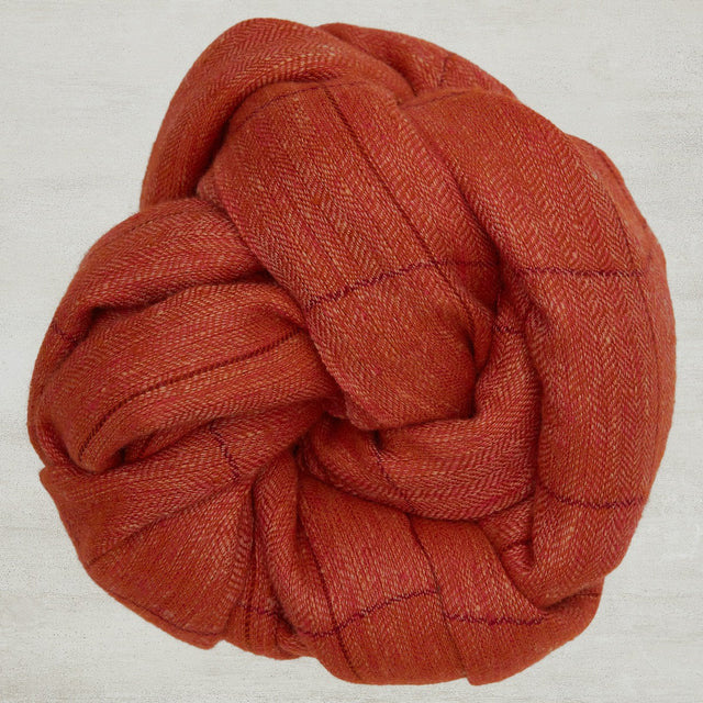 Windowpane Check Cashmere Scarf In Light Orange And Red