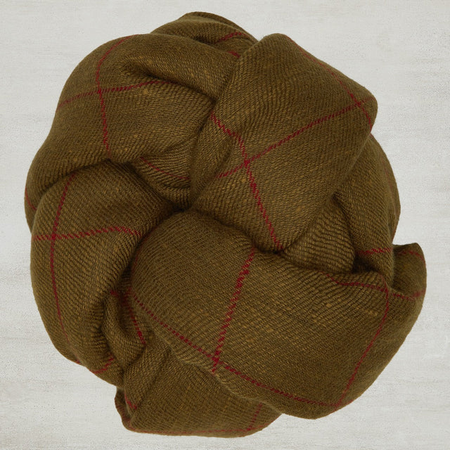 Windowpane Check Cashmere Scarf In Moss And Red