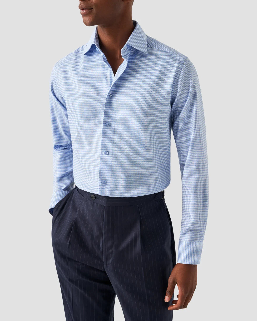 Light Houndstooth Print Signature Twill Shirt Eton
