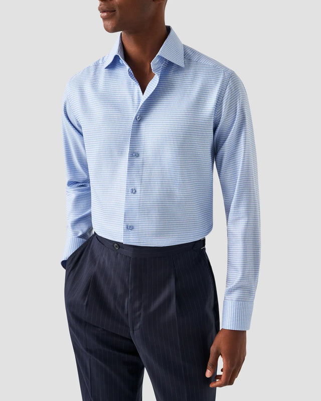 Signature-Twill-Hemd mit Hahnentrittmuster Hellblau - Eton