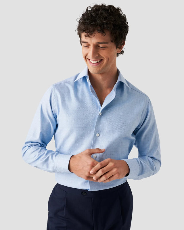 Hellblau kariertes King-Twill-Hemd - Eton