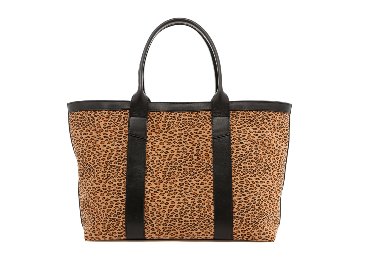 Large Working Tote - Cheetah Microfiber / Black Trim - Zipper Closure